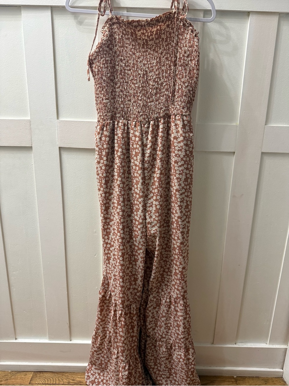 & Other Stories Rust Floral Smocked Jumpsuit